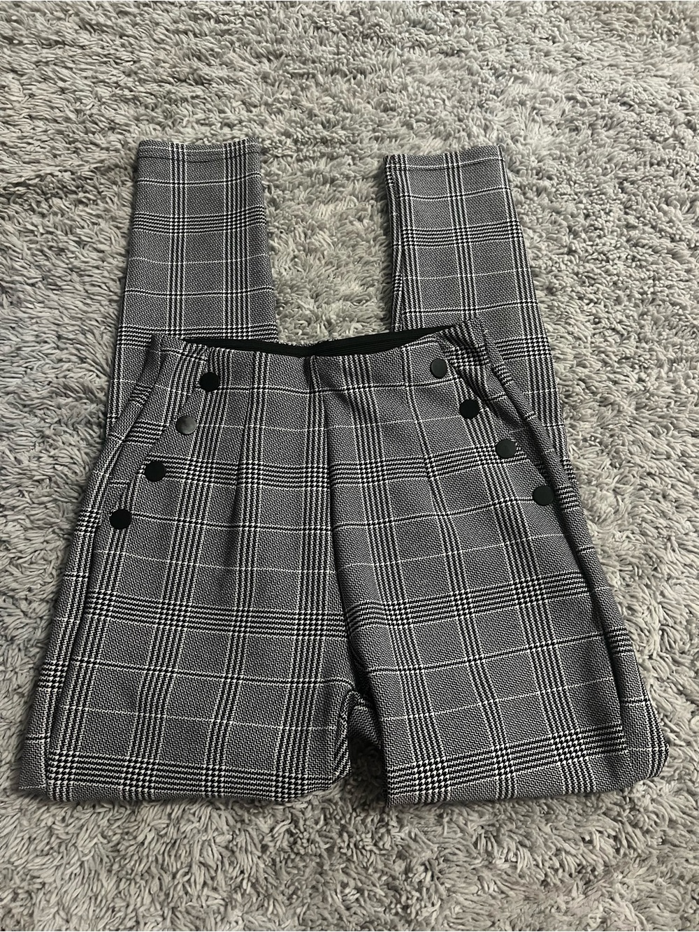 Plaid High-Waist Skinny Pants - Black & White